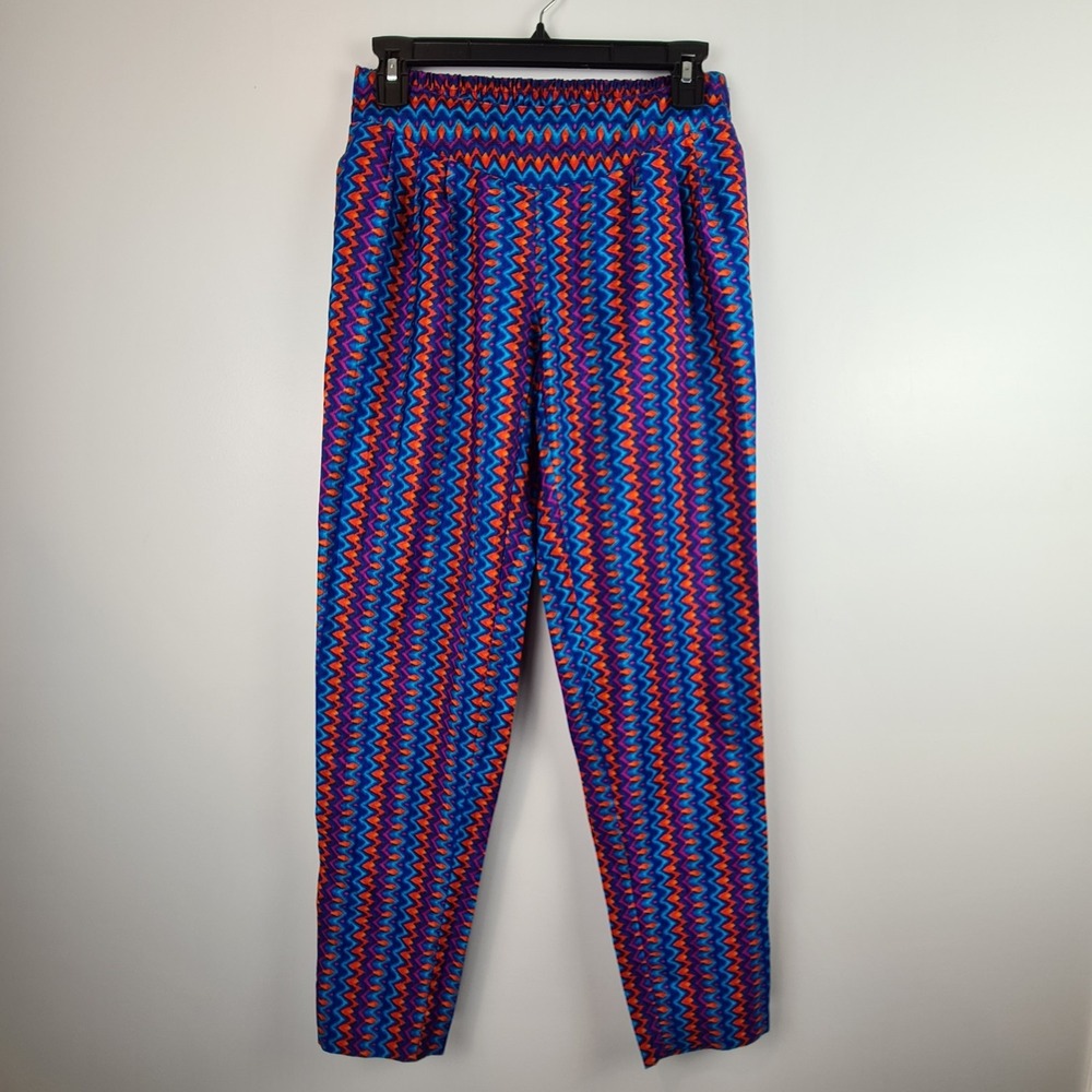 Bisou Bisou Michele Bohbot Geo Stripe‎ Print Pants XS Casual Streetwear Blue